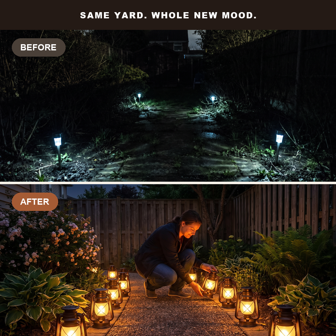 Same yard, whole new mood, before and after
